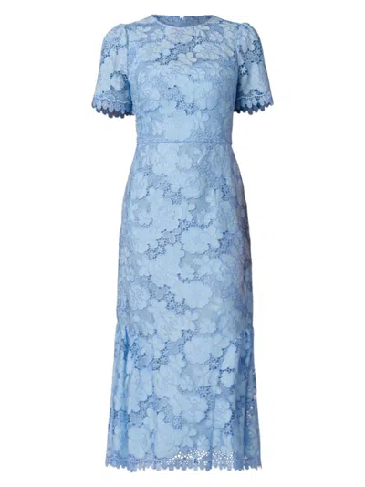 Shoshanna Emmie Floral Lace Trumpet Midi Dress In Blue