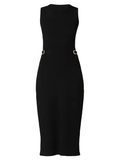 Shoshanna Fleur Cutout Rib Knit Bodycon Midi Dress In Black