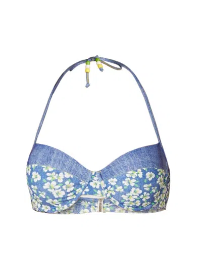 Shoshanna Women's Floral Halterneck Bikini Top In Blue