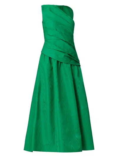 Shoshanna Gabriele Pleated Swirl-print Midi Dress In Green