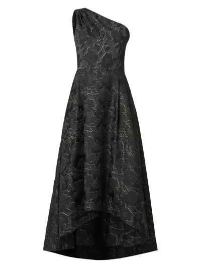 Shoshanna Georgie Metallic Jacquard One-shoulder Gown In Black