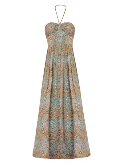 Shoshanna Abstract Animal Gold Clip Chiffon Midnight Grace Dress In Multi