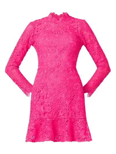 Shoshanna Gracie Floral Lace Flounce-hem Mini Dress In Pink