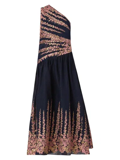 Shoshanna Lotus Border Jacquard Midnight Henderson Dress In Animal Print