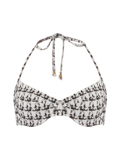 Shoshanna Women's Houndstooth Halterneck Bikini Top In Gray