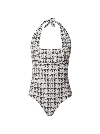 Shoshanna Herringbone Texture Retro Halter One-piece In Multi