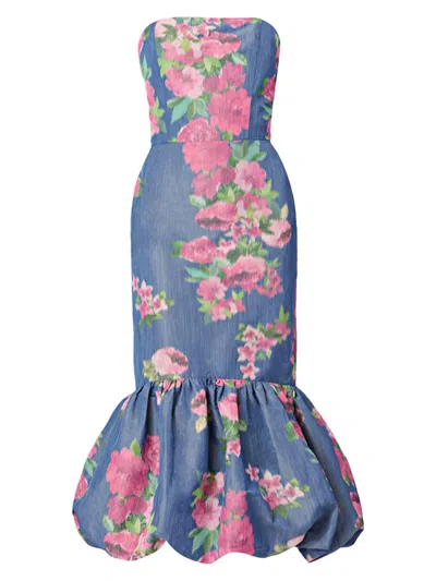 Shoshanna Women's Julieanne Floral Bubble-hem Miid Dress In Blue