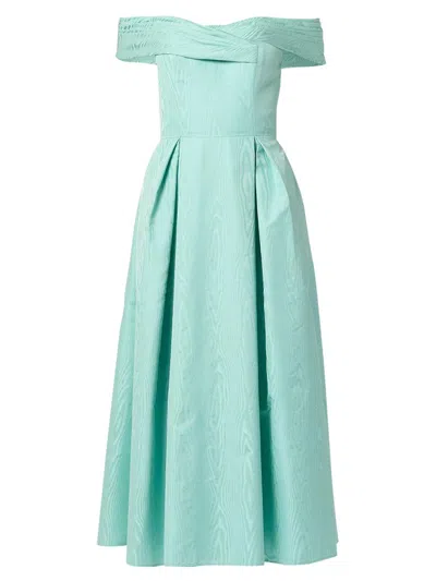 Shoshanna June Pleated Off-shoulder Midi Dress In Sea Blue