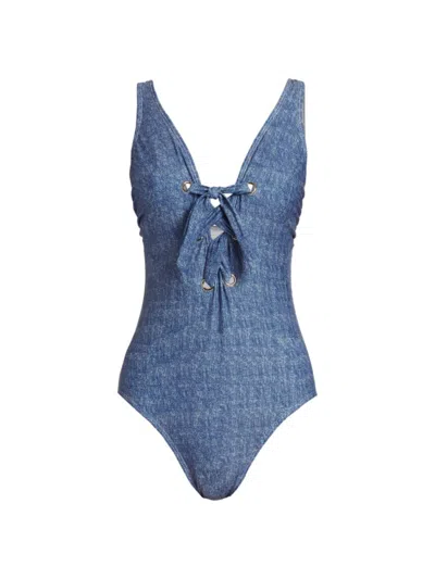 Shoshanna Women's Lace-up One-piece Swimsuit In Denim