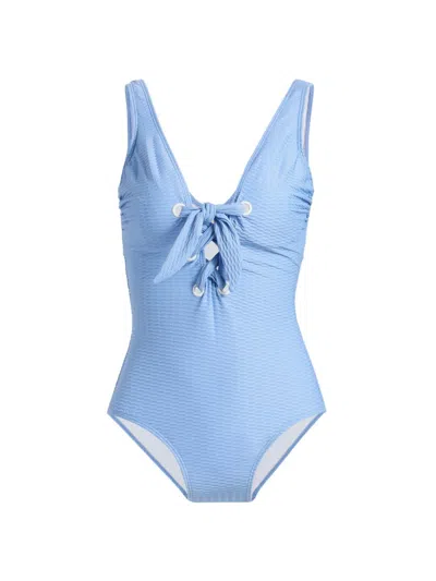 Shoshanna Women's Lace-up One-piece Swimsuit In Blue