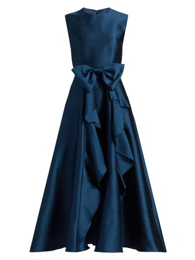Shoshanna Women's Leo Textured Satin Bow Midi-dress In Blue