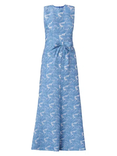 Shoshanna Floral Stretch Jacquard Midnight Loren Dress In Blue