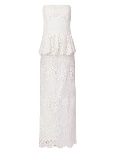 Shoshanna Women's Lotus Lace Strapless Peplum Maxi Dress In White