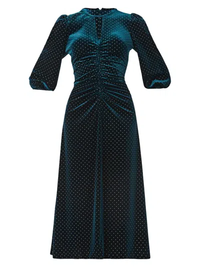 Shoshanna Luna Studded Velvet Midi Dress In Metallic