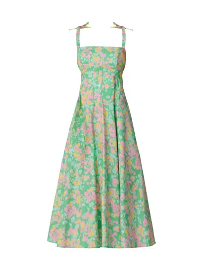 Shoshanna Majorelle Floral-print Stretch Cotton Midi Dress In Green