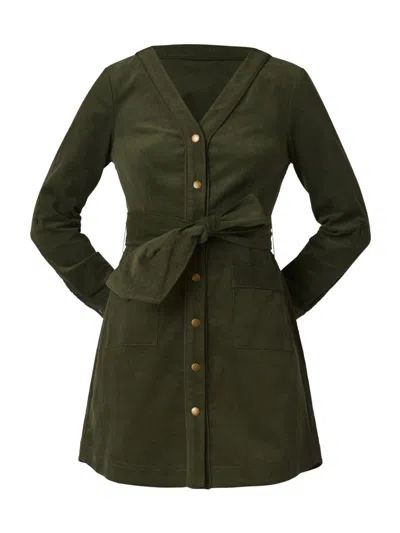 Shoshanna Women's Manon Cotton Corduroy Tie-waist Shirtdress In Green
