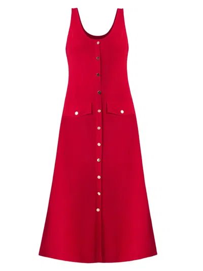 Shoshanna Martha Button-front Midi-dress In Red