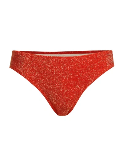 Shoshanna Women's Metallic Mid-rise Bikini Bottom In Hot Coral