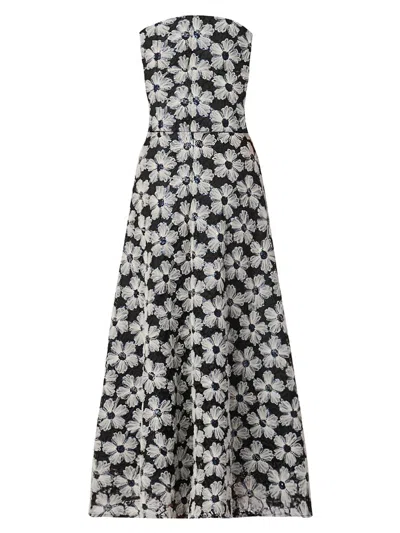 Shoshanna Miller Strapless Floral Tulle Chiffon Maxi Dress In Green