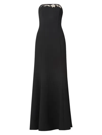 Shoshanna Phillippa Embellished Crepe Strapless Gown In Black