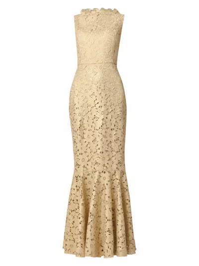 Shoshanna Midnight Reese Foil Lace Dress In Gold
