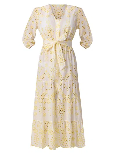 Shoshanna Santorini Cotton Broderie Anglaise Midi Dress In Yellow