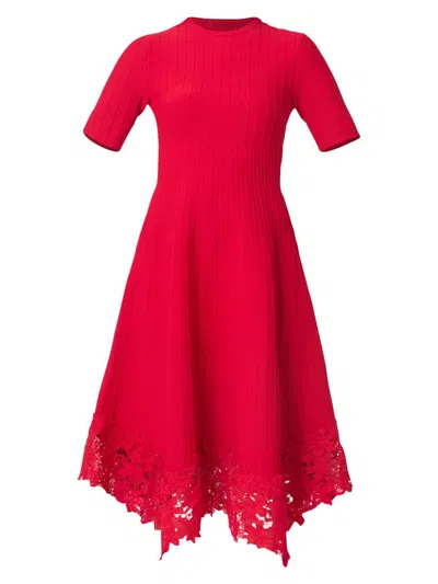 Shoshanna Shailene Knit Lace-trim Midi Dress In Red