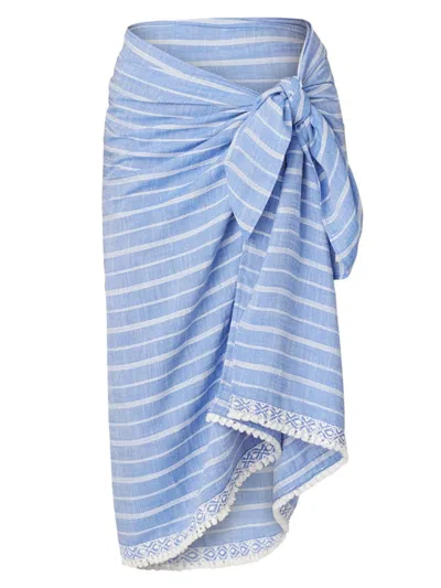 Shoshanna Women's Striped Cotton-chambray Self-tie Sarong In Blue