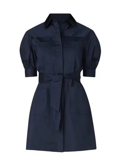 Shoshanna Women's Vince Cotton Sateen Tie-waist Shirtdress In Navy