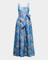 Shoshanna Wren Bow Floral-print Midi Dress In Sky Multi