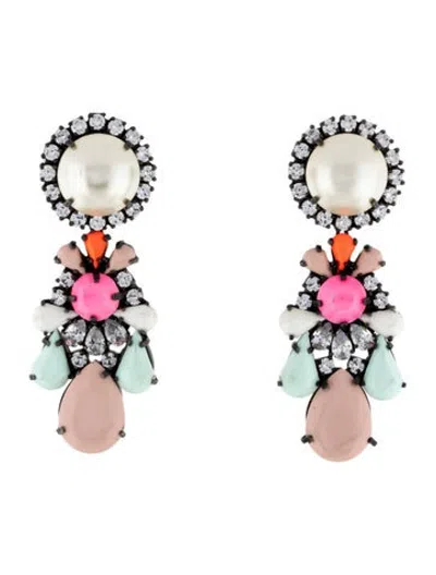 Pre-owned Shourouk Faux Pearl, Crystal & Resin Drop Earrings In Blue/clear/orange
