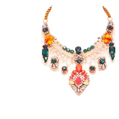 Pre-owned Shourouk Neon Orange Multicolor Beads Pvc Jewel Short Necklace