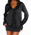Show Me Your Mumu Adela Ruffle Top In Black Luxe Satin In Black