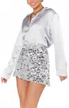 Show Me Your Mumu All Night Skort In Silver Metaillic Sequins In Silver