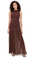 Show Me Your Mumu Aria Maxi Dress Chocolate Stretch Chiffon In Brown