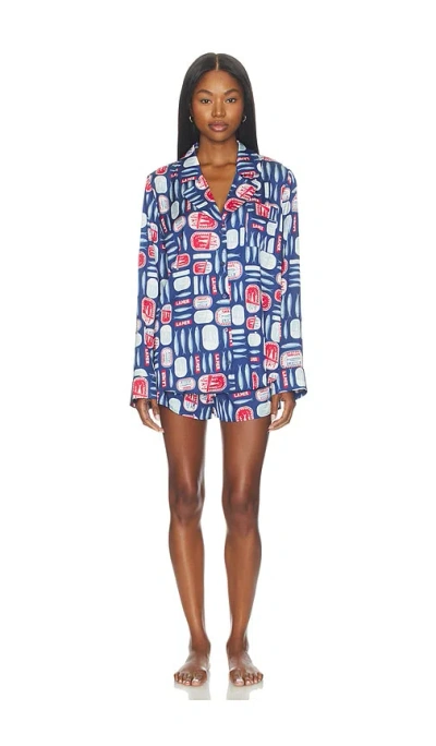 Show Me Your Mumu Beauty Sleep Pajama Set In Navy Salty Sardines Silky In Blue