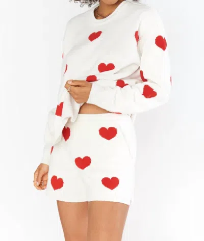 Show Me Your Mumu Boardwalk Shorts In Tossed Heart Knit Red In White