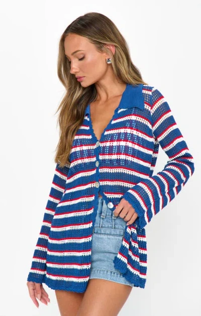 Show Me Your Mumu Button Up Coverup Dress Montauk Stripe Crochet In Blue