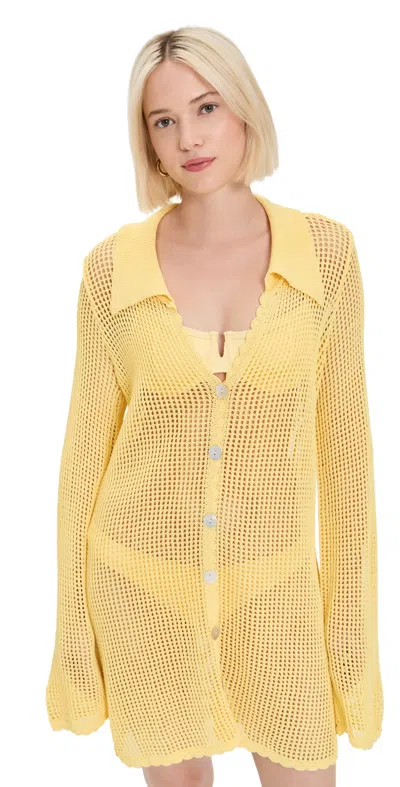 Show Me Your Mumu Button Up Coverup Pale Yellow Crochet