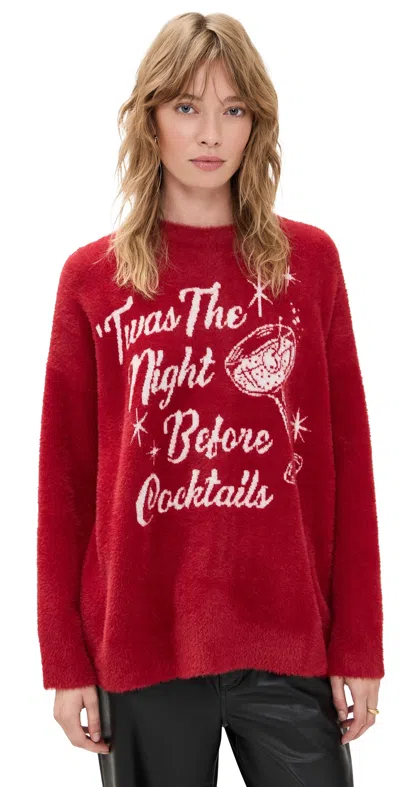 Show Me Your Mumu Twas The Night Knit Classic Crewneck Sweater In Red In Animal Print