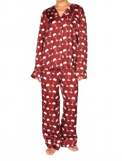SHOW ME YOUR MUMU CLASSIC WINE PAJAMAS SET IN RED SILKY