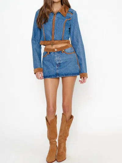 Show Me Your Mumu Dawson Denim Jacket In Indigo With Faux Suede In Blue