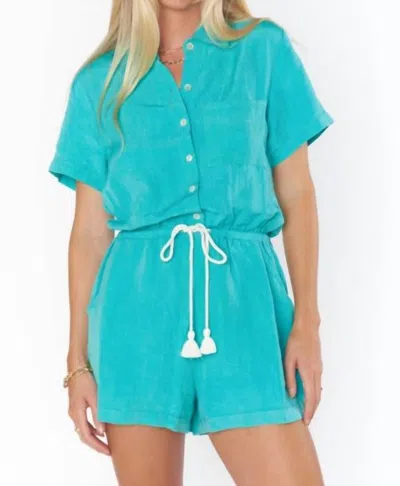 Show Me Your Mumu Daylight Linen Romper In Teal Linen In Blue