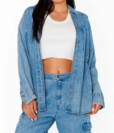 Show Me Your Mumu Denim Button Down Shirt In Mountain Mist In Multi