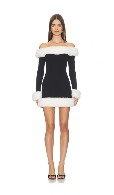 Show Me Your Mumu Donna Mini Dress Black Knit With White Faux Fur