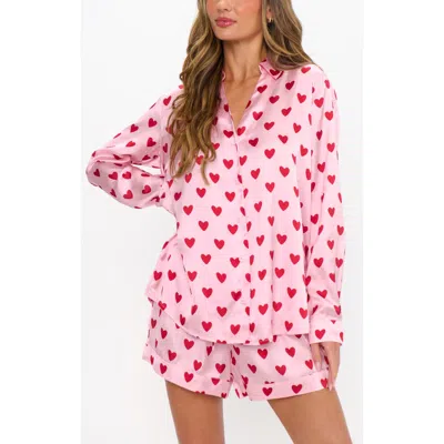 Show Me Your Mumu Early Riser Pajama Set In Pink Queen Of Hearts Silky In Multi
