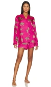 Show Me Your Mumu Early Riser Pj Set In Fuchsia Feline Fine Silky