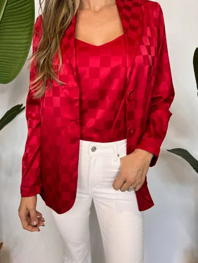 Show Me Your Mumu Felix Blazer Checkerboard Satin In Red