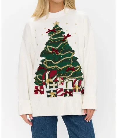Show Me Your Mumu Fireside Sweater In Christmas Tree Knit In White