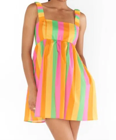 Show Me Your Mumu Fling Mini Dress In Neon Stripe Poplin In Multi